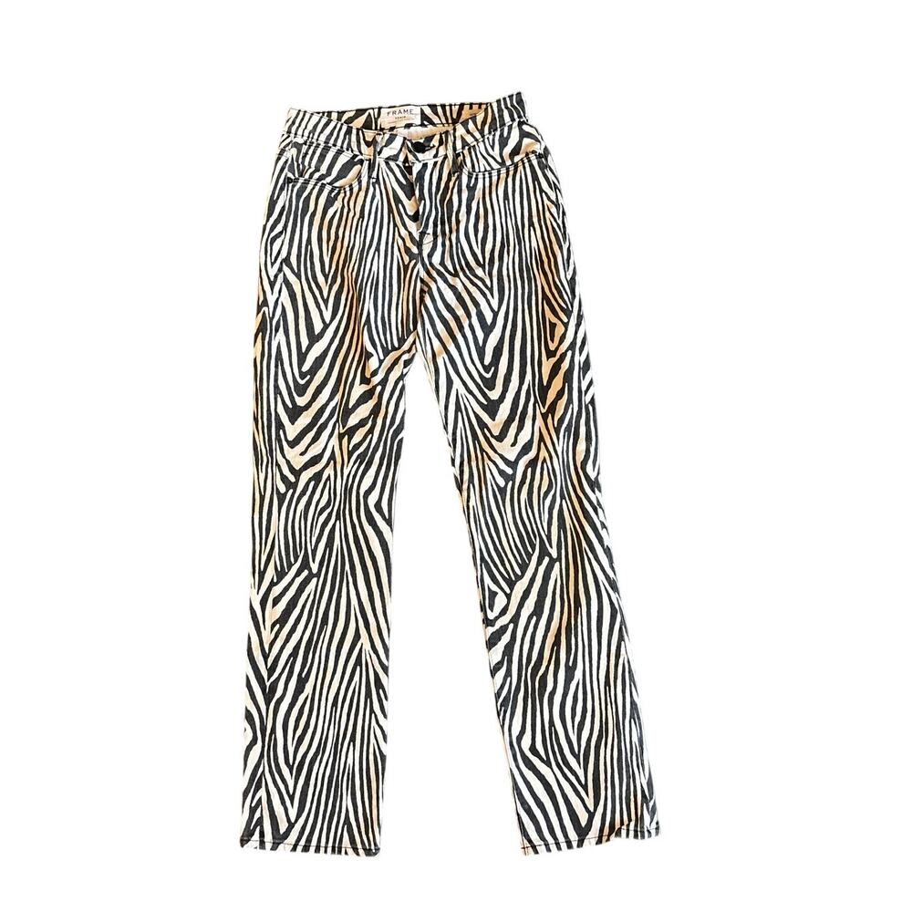 Frame Le High Zebra-Print Straight-Leg Jeans